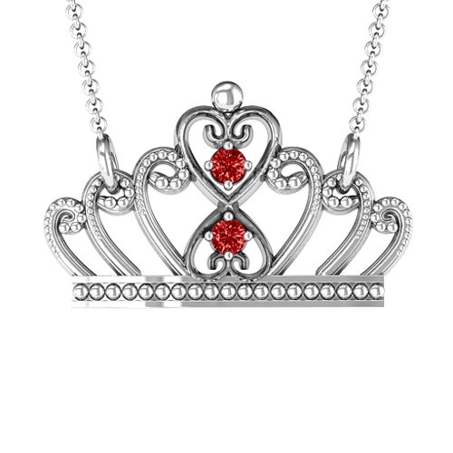 Charming Crown Necklace – Sterling Silver with Garnet