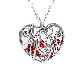 Graceful Mum Heart Cage Pendant With 2-8 Birthstones in 925 Sterling Silver with Garnet, Emerald, Ruby, and Cubic Zirconia