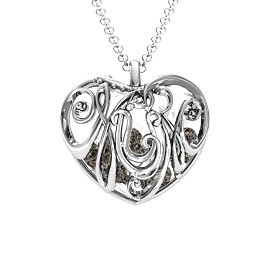 Graceful Mum Heart Cage Pendant With 2-8 Birthstones in 925 Sterling Silver with Smokey Quartz, Emerald, Ruby, and Cubic Zirconia