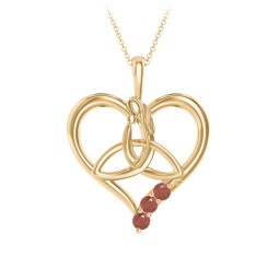 Eternal Love Celtic Trinity Knot Pendant with 1-3 Stones in 10K Solid Yellow Gold with Garnet