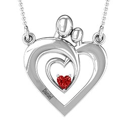 Unconditional Love Family Pendant in 925 Sterling Silver with Garnet
