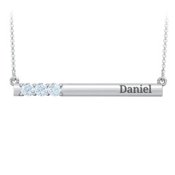 Engravable Family Bar Pendant with 1-5 Gemstones in 925 Sterling Silver