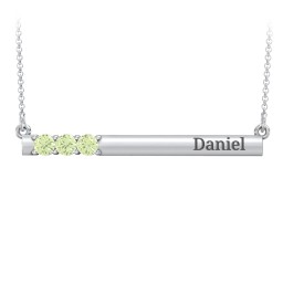 Engravable Family Bar Pendant with 1-5 Gemstones in 925 Sterling Silver