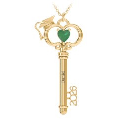 Graduation Key Pendant in 18K Gold Plated Silver with Emerald