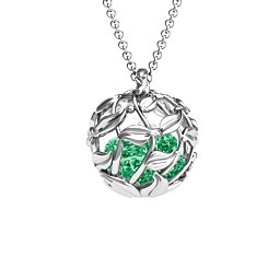 Luscious Leaf Cage Pendant in 925 Sterling Silver with Emerald, Aquamarine, Ruby, and Cubic Zirconia