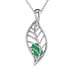 Encourage-Mint Cage Leaf Pendant in 925 Sterling Silver with Emerald, Blue Topaz, Cubic Zirconia, and Pink Tourmaline