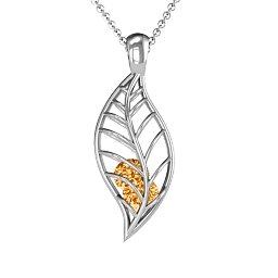 Encourage-Mint Cage Leaf Pendant in 925 Sterling Silver with Citrine, Blue Topaz, Cubic Zirconia, and Pink Tourmaline