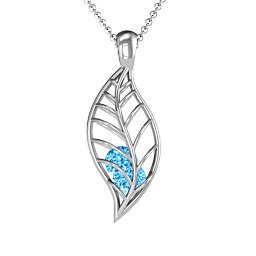 Encourage-Mint Cage Leaf Pendant in 925 Sterling Silver with Blue Topaz, Cubic Zirconia, and Pink Tourmaline