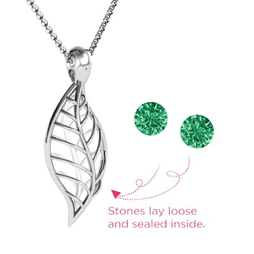 Encourage-Mint Cage Leaf Pendant – Sterling Silver with Emerald