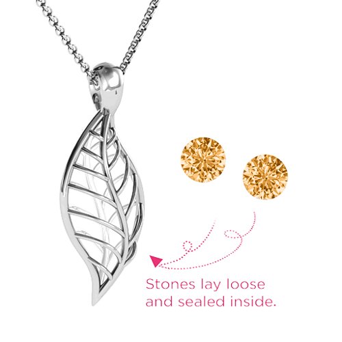 Encourage-Mint Cage Leaf Pendant – Sterling Silver with Citrine