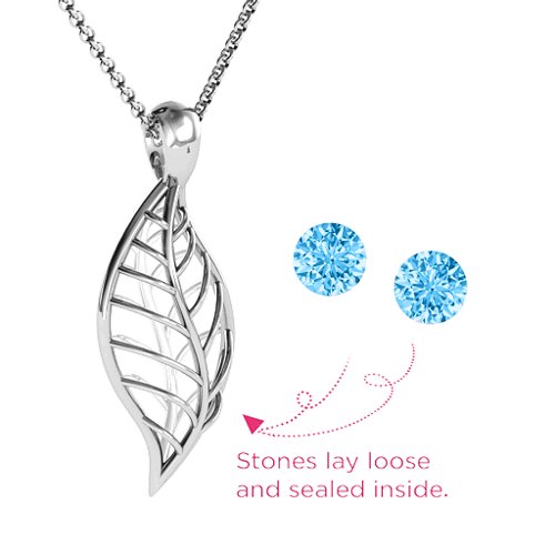Encourage-Mint Cage Leaf Pendant – Sterling Silver with Blue Topaz