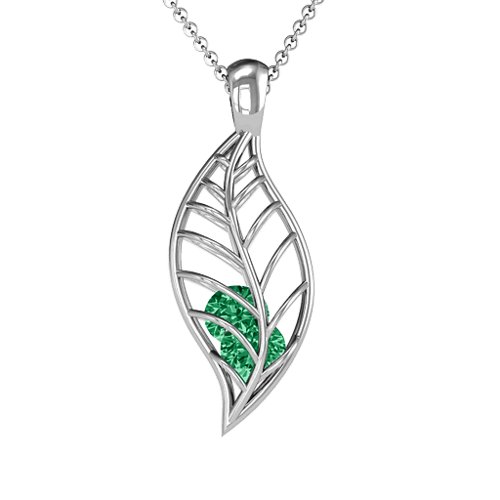 Encourage-Mint Cage Leaf Pendant – Sterling Silver with Emerald