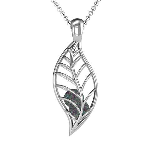 Encourage-Mint Cage Leaf Pendant – Sterling Silver with Alexandrite