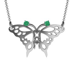 Butterfly Mom Birthstone Necklace in 925 Sterling Silver with Emerald