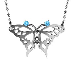Butterfly Mom Birthstone Necklace in 925 Sterling Silver with Blue Topaz