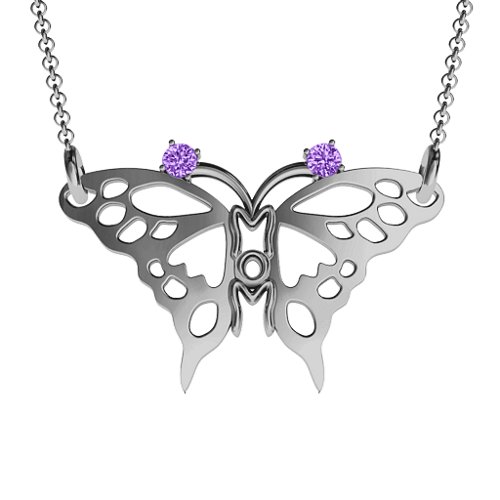 Butterfly Mom Birthstone Necklace – Sterling Silver with Amethyst