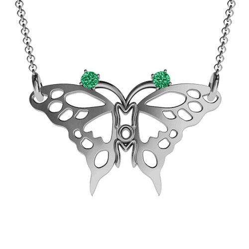 Butterfly Mom Birthstone Necklace – Sterling Silver with Emerald
