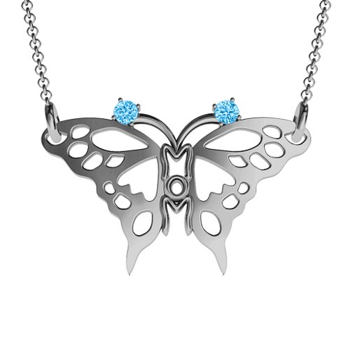 Butterfly Mom Birthstone Necklace – Sterling Silver with Blue Topaz