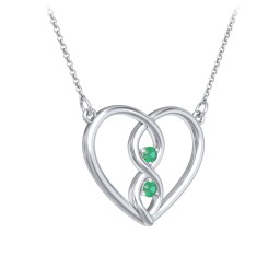 Entwined Infinity Heart Necklace in 925 Sterling Silver with Emerald