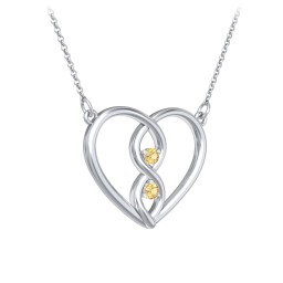 Entwined Infinity Heart Necklace in 925 Sterling Silver with Citrine