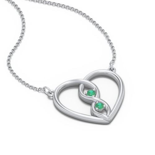 Entwined Infinity Heart Necklace – Sterling Silver with Emerald