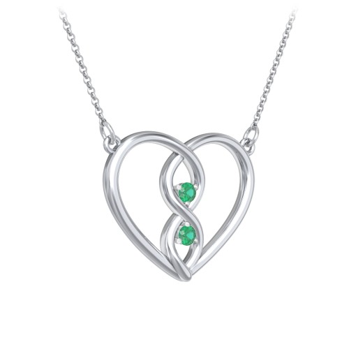 Entwined Infinity Heart Necklace – Sterling Silver with Emerald