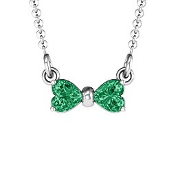 Adorable Bow Necklace in 925 Sterling Silver with Emerald