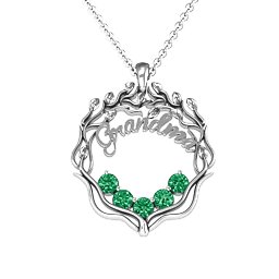 Grandma's Love Family Tree Pendant in 925 Sterling Silver with Emerald