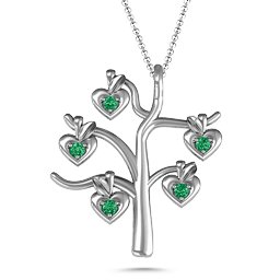 Tree Of Hearts 5-Stone Family Tree Necklace in 925 Sterling Silver with Emerald