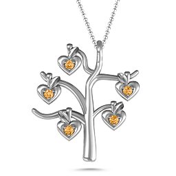 Tree Of Hearts 5-Stone Family Tree Necklace in 925 Sterling Silver with Citrine