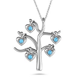Tree Of Hearts 5-Stone Family Tree Necklace in 925 Sterling Silver with Blue Topaz