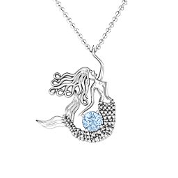 Majestic Mermaid Necklace in 925 Sterling Silver with Aquamarine