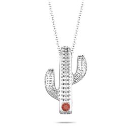 Cutesy Cactus Necklace in 925 Sterling Silver with Garnet
