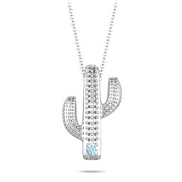 Cutesy Cactus Necklace in 925 Sterling Silver with Aquamarine