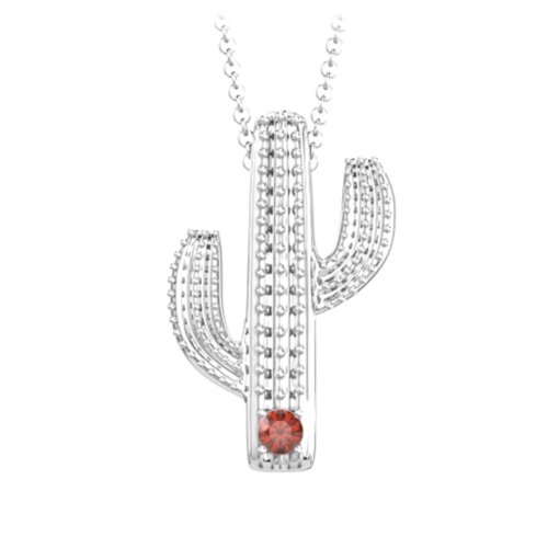 Cutesy Cactus Necklace – Sterling Silver with Garnet