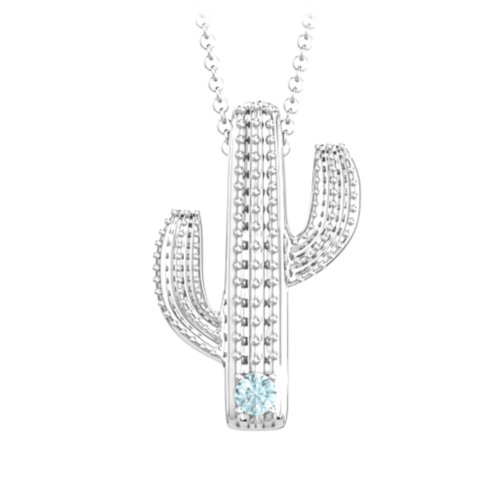 Cutesy Cactus Necklace – Sterling Silver with Aquamarine