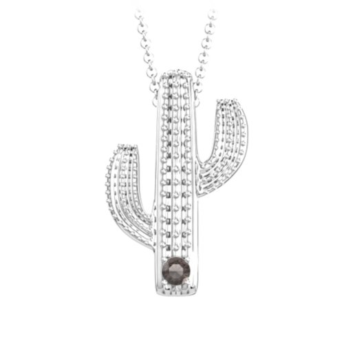 Cutesy Cactus Necklace – Sterling Silver with Smokey Quartz