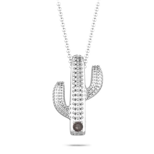 Cutesy Cactus Necklace – Sterling Silver with Smokey Quartz