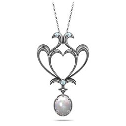 Sparkling Seduction Vintage Inspired Cabochon Charm Pendant in 925 Sterling Silver with Opal and Aquamarine