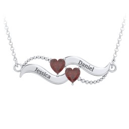 Hearts on a Wave Pendant in 925 Sterling Silver with Garnet