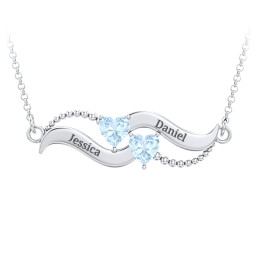 Hearts on a Wave Pendant in 925 Sterling Silver with Aquamarine