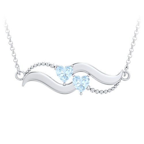 Hearts on a Wave Pendant – Sterling Silver with Aquamarine