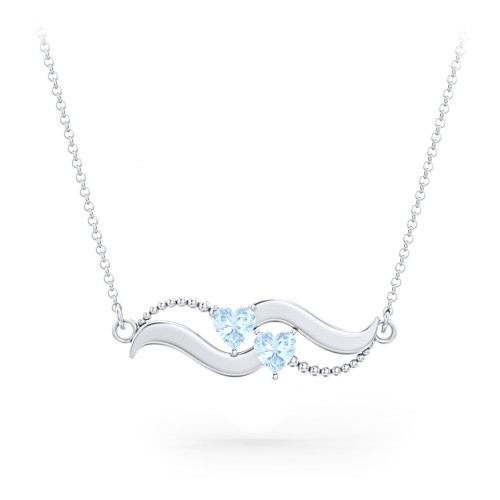 Hearts on a Wave Pendant – Sterling Silver with Aquamarine