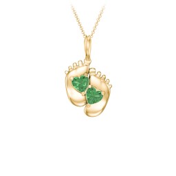 Engravable Baby Feet Two Stone Pendant