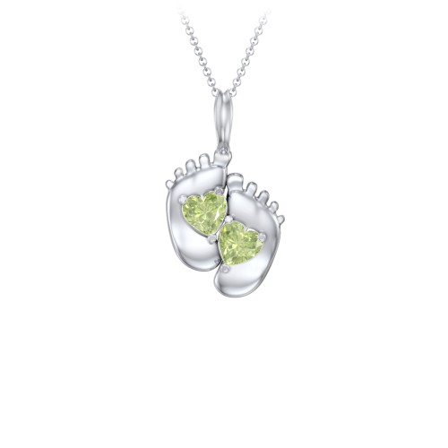 Engravable Baby Feet Two Stone Pendant – Sterling Silver with Peridot