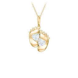 Engravable Baby Feet Two Stone Pendant in 10K Solid Yellow Gold with Aquamarine