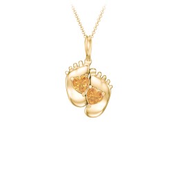 Engravable Baby Feet Two Stone Pendant in 10K Solid Yellow Gold with Citrine