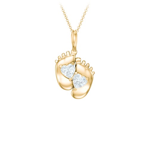 Engravable Baby Feet Two Stone Pendant – 10K Yellow Gold with Aquamarine