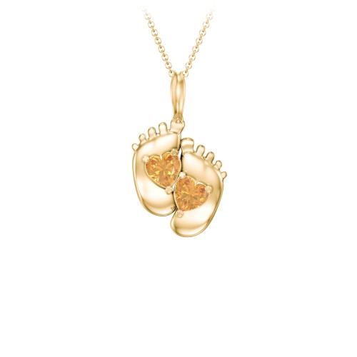 Engravable Baby Feet Two Stone Pendant – 10K Yellow Gold with Citrine