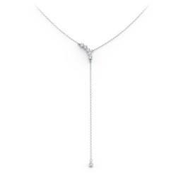 Bezel Gemstone Lariat with Ball Charm in 925 Sterling Silver with Aquamarine